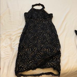 Black lace body con dress
